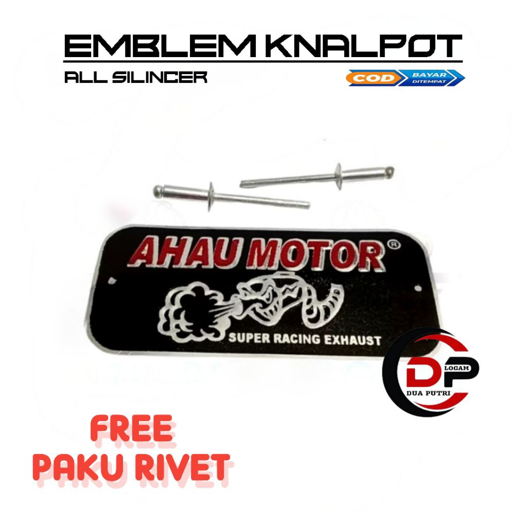 EMBLEM KNALPOT AHAU EXHAUST , AKSESORIS MOTOR