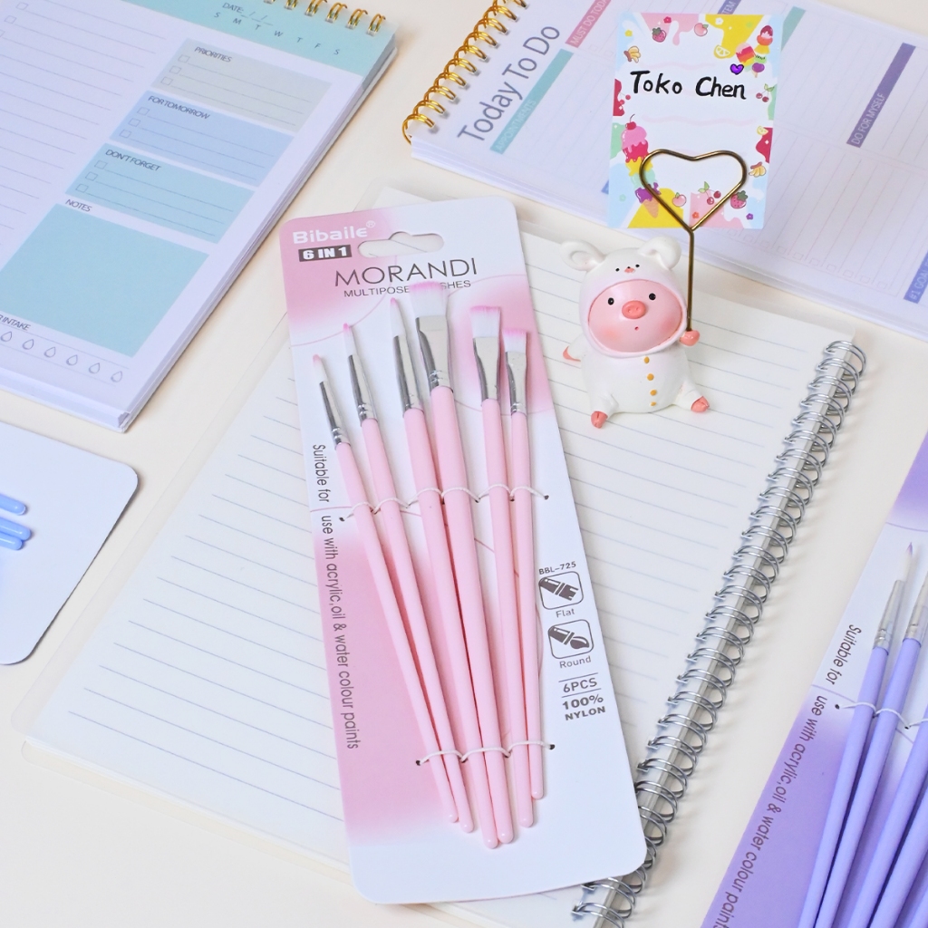 

Set 6-in-1 Kuas Lukis Morandi Bibaile – 3 Kuas flat+ 3 Kuas rancing Cat Air Akrilik Minyak