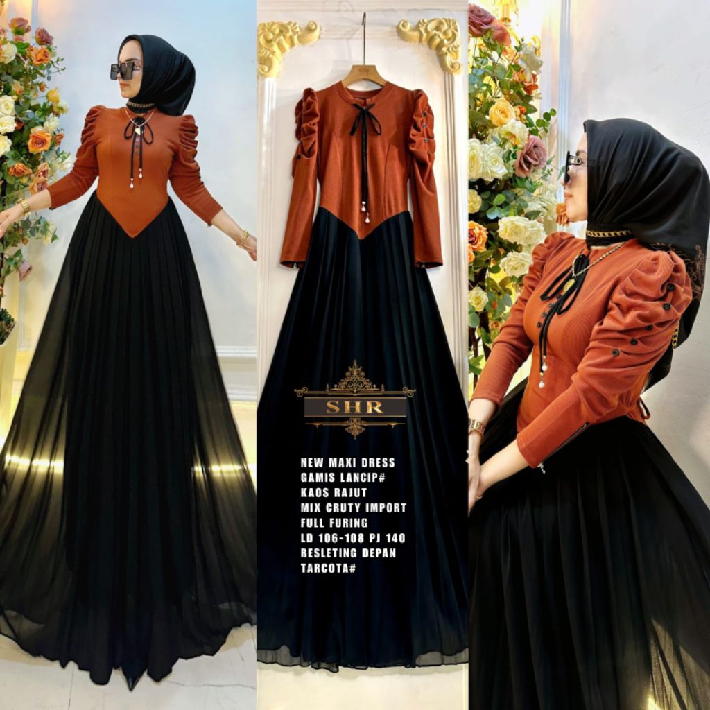 SHR | Gamis shr terbaru warna teracota | dress muslim terbaru | Maxi dress shr realpict