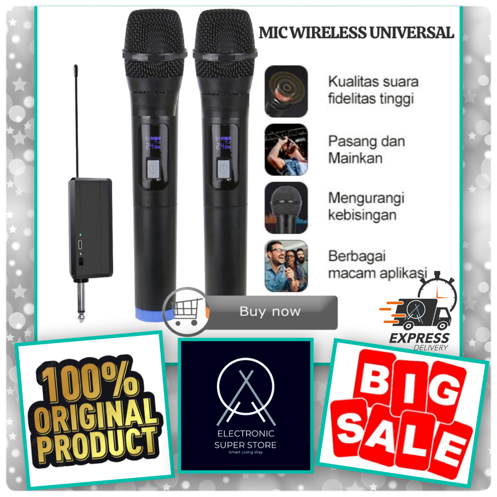 MIC WIRELESS UNIVERSAL LOW NOISE KUALITAS BAGUS SUARA JERNIH WIRELESS MIC UNIVERSAL KARAOKE MIC WIRE