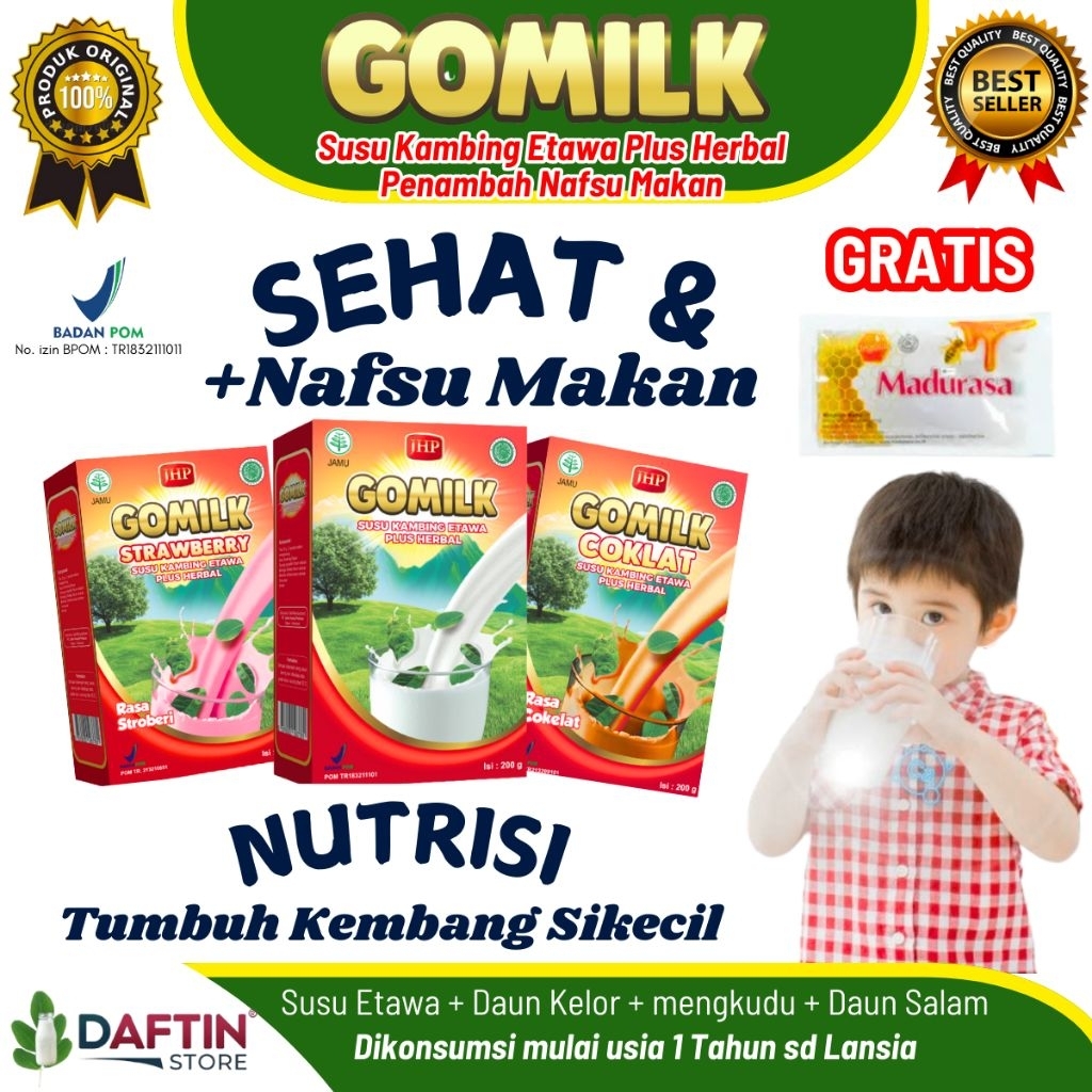

GOMILK 200gr Susu Kambing Etawa Plus Herbal Penggemuk Badan & Menambah Nafsu Makan
