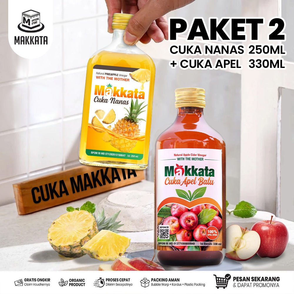 MAKKATA Paket Cuka Makkata Cuka Apel & Cuka Nanas Organic With The Mother Cuka apel Cuka nanas