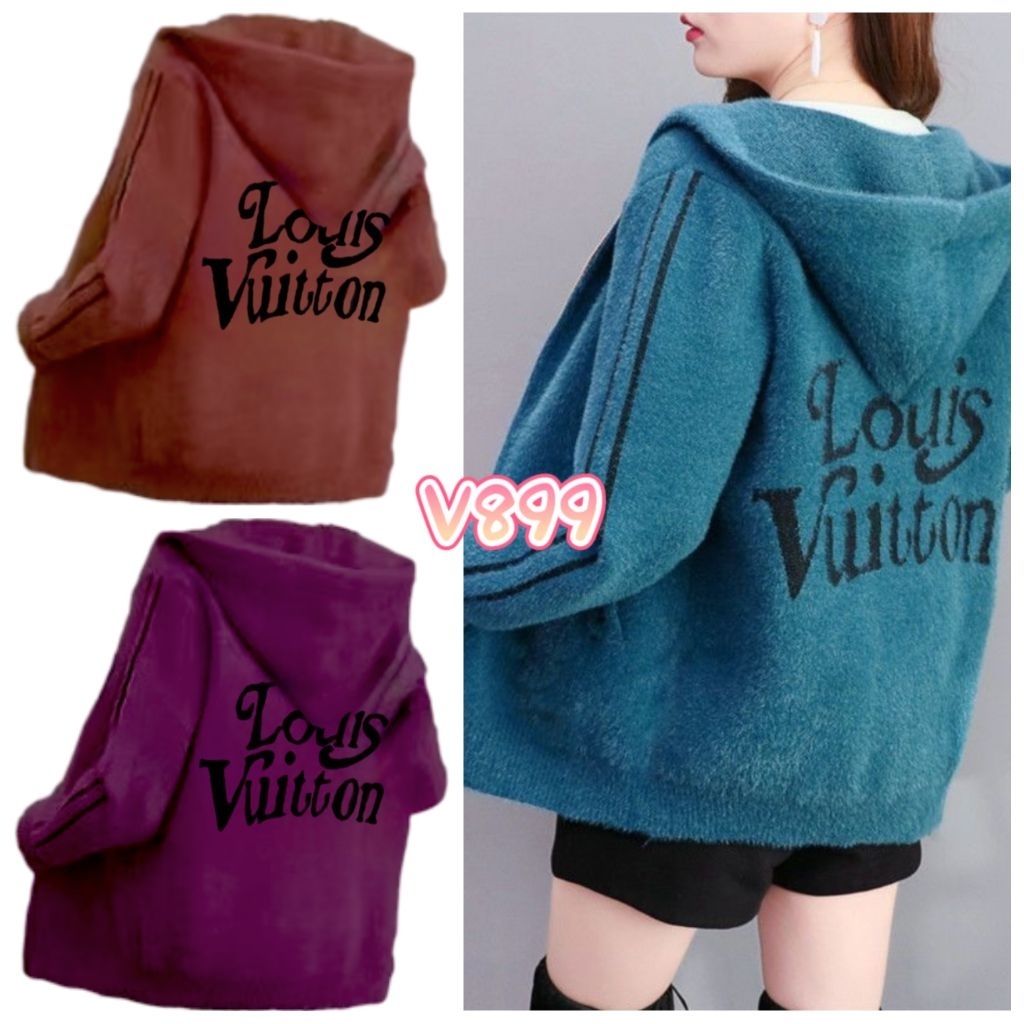 Jaket Hoodie Sweather Rajut Bulu Topi Zipper V899