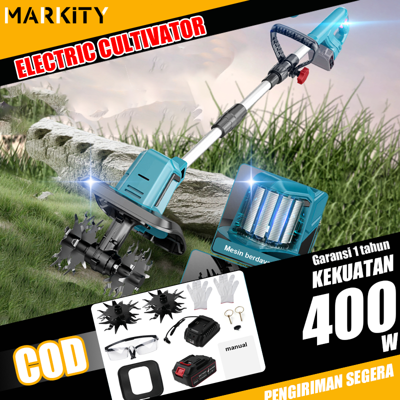 MARKITY 300R/Min Electric Cultivator Penggembur Tanah Kebun Sawah Bajak Heavy-Duty Steel Tines Roto 