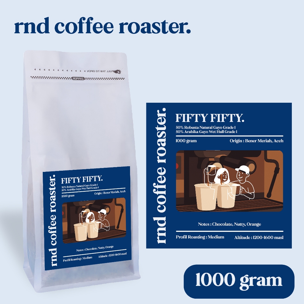 

FIFTY FIFTY KOPI GAYO ARABIKA WET HULL ROBUSTA NATURAL 50:50 GRADE 1 1000 GRAM - BIJI KOPI BUBUK - RND COFFEE ROASTER