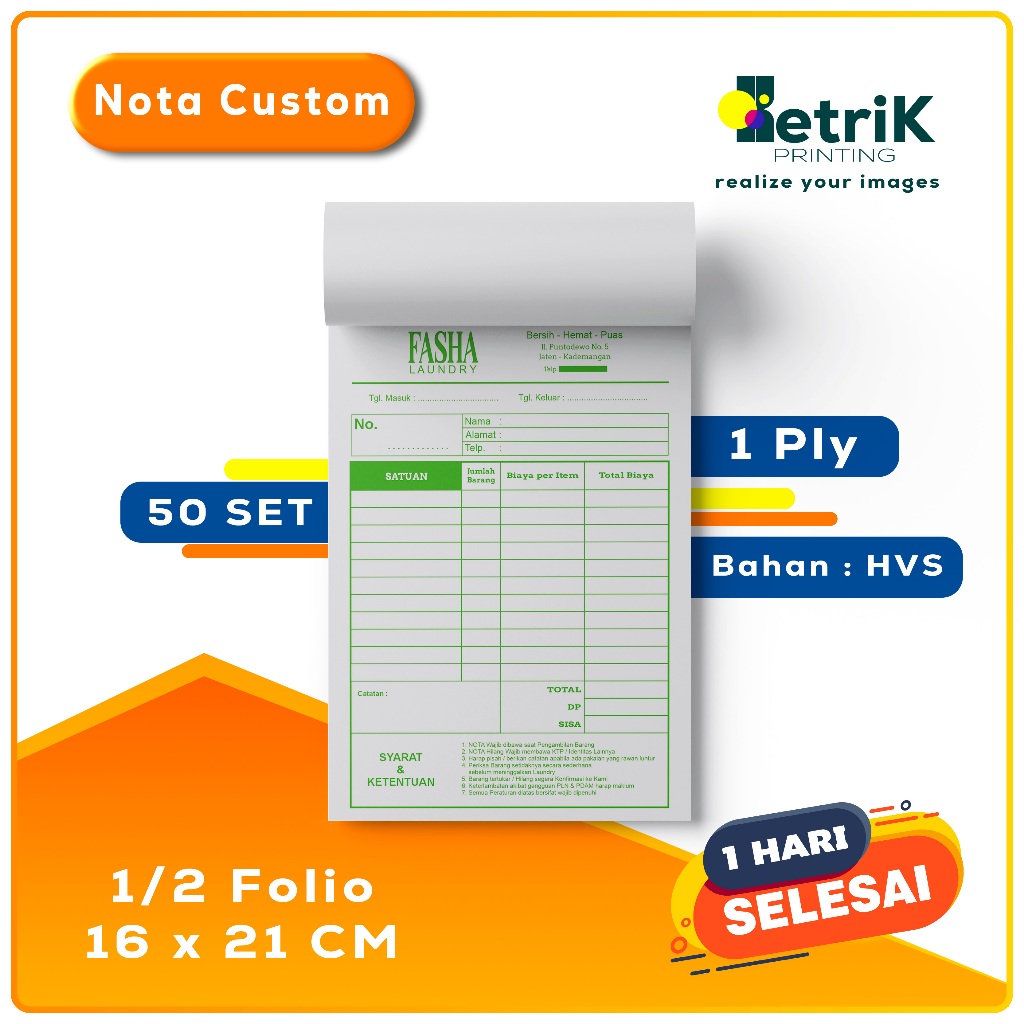 

Nota Custom 1/2 Folio Full Color Free Desain 1 Hari Jadi