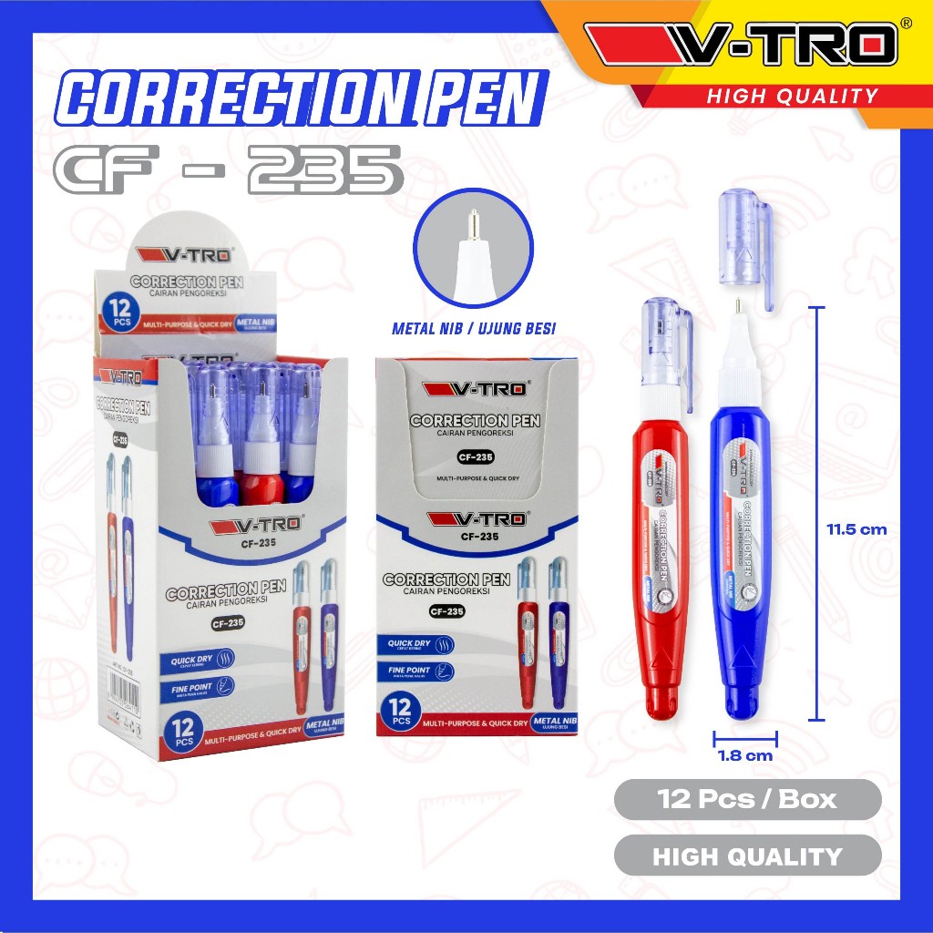 

(1 Pcs) Tipe X Cair V-TRO CF-235 / Correction Fluid Vtro / Tipex Cairan Koreksi Pen Panjang Murah