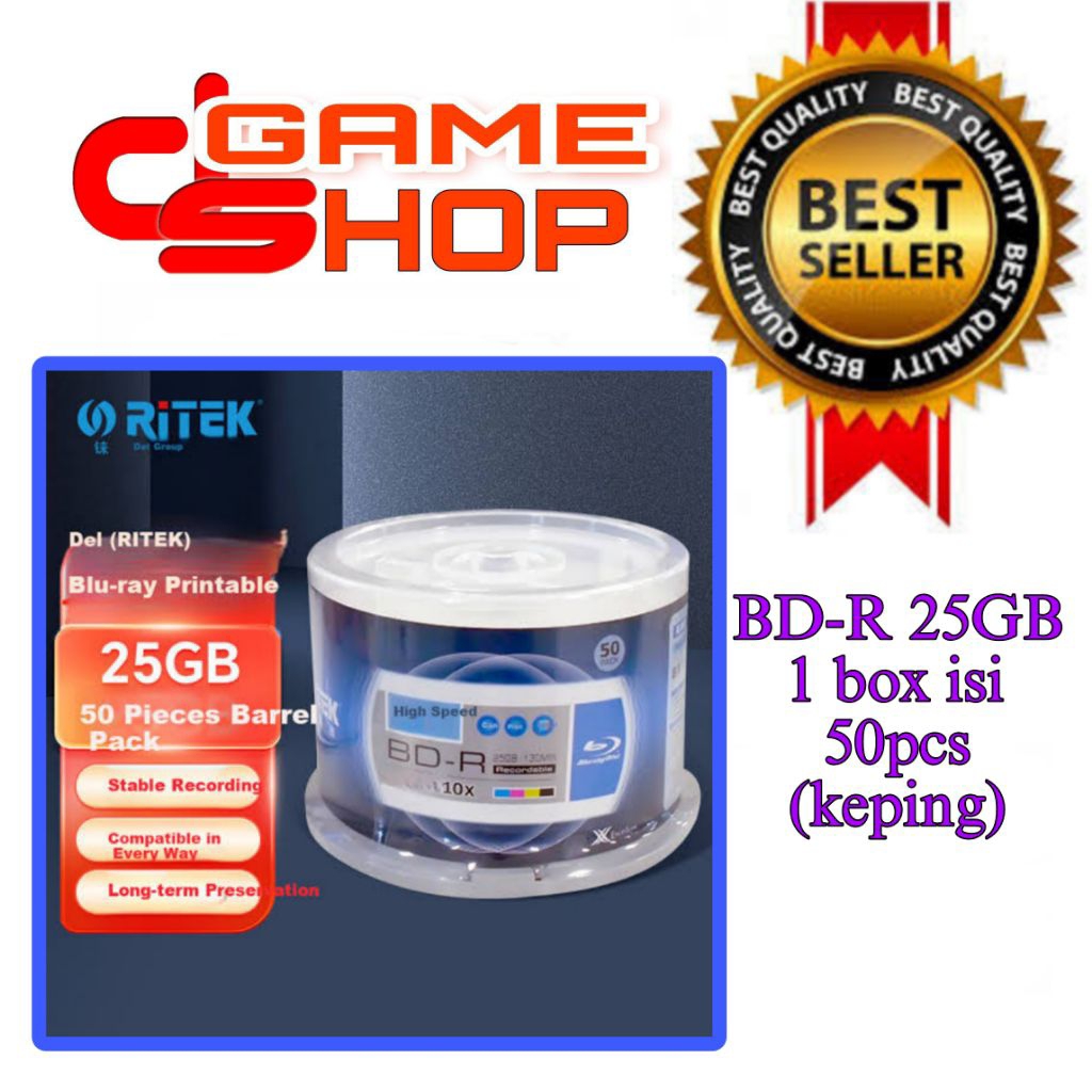 Ritek BD-R 25GB 50 Keping Bluray BDR Kosong Blu-ray Disc BD R untuk Film & BD-JB PS4 Best Seller Qua