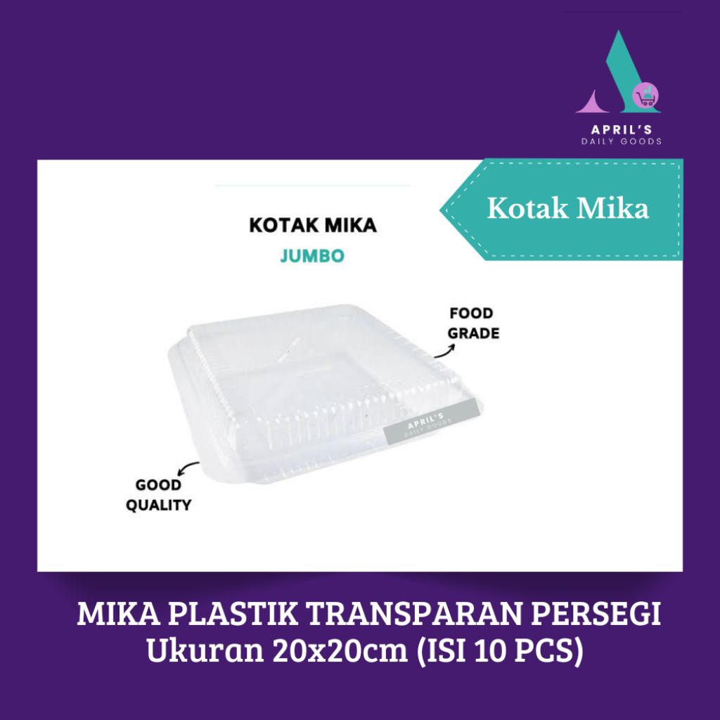 MIKA PLASTIK TRANSPARAN PERSEGI UKURAN 20X20