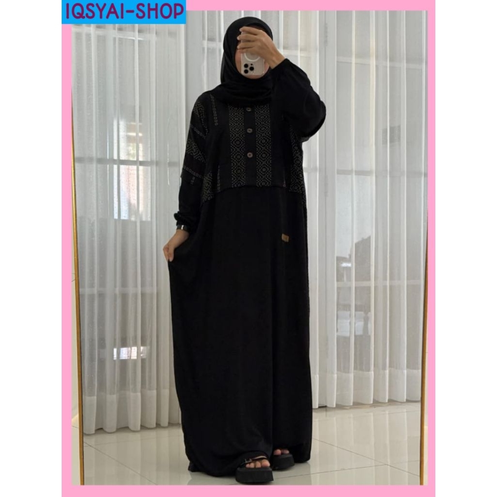 Iqsyai_Shop-Kaftan nadheefa-kaftan hitam-gamis polos twill uniqlo-gamis motif rayon premium-kaftan a