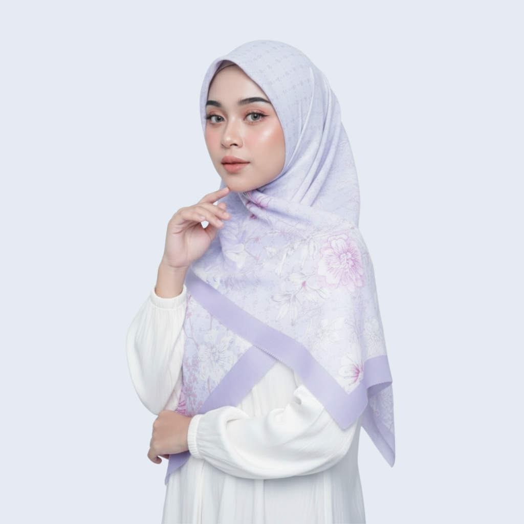 Hijab Voal Premium Soft Lilac - Motif Bunga Lily