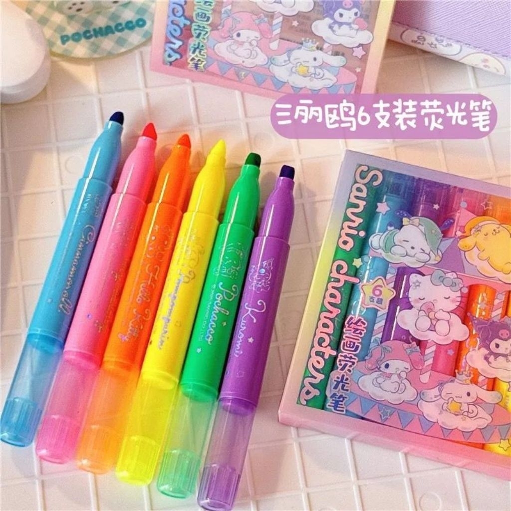 

(PM011) 6PCS Sanrio colorful highlighter / Stabilo Highlighter Warna Pastel / Multipurpose Stabilo / Stabilo Pastel Aesthetic / Highlighter Pen