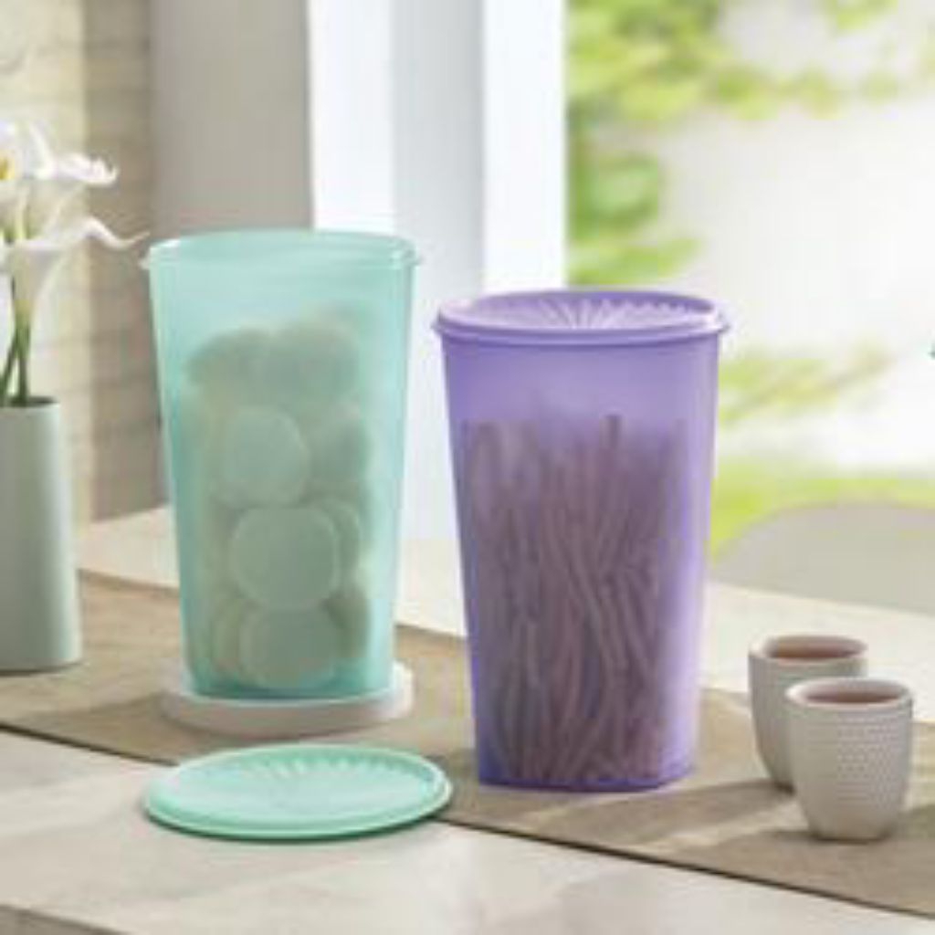 Tupperware Snack Keeper Toples Tinggi Bulat dengan Tutup Kipas Sekali Tekan