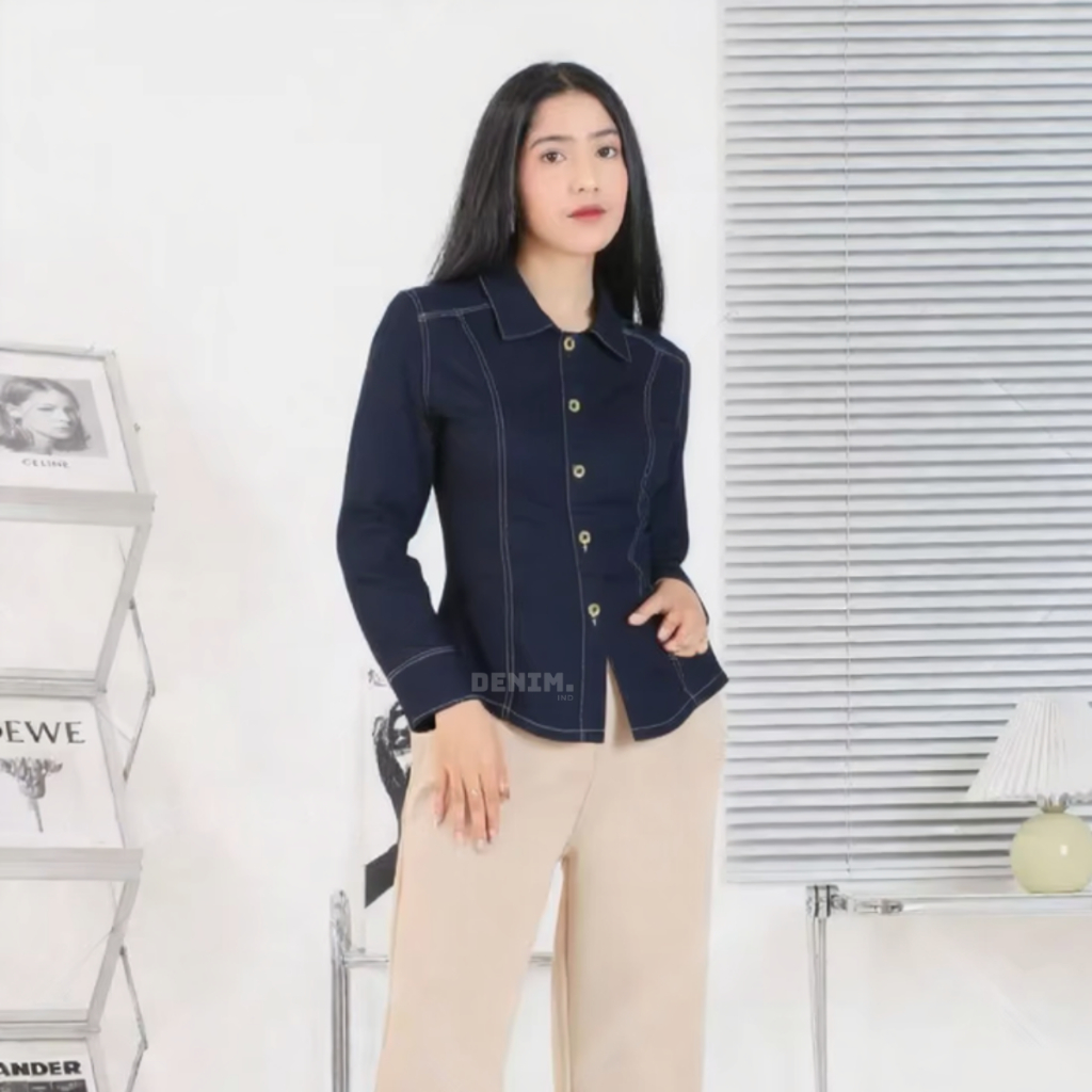 Kemeja Denim Wanita Slim fit I Kemeja Jeans Fitted Jacket I Atasan wanita Jeans Casual I Atasan wani