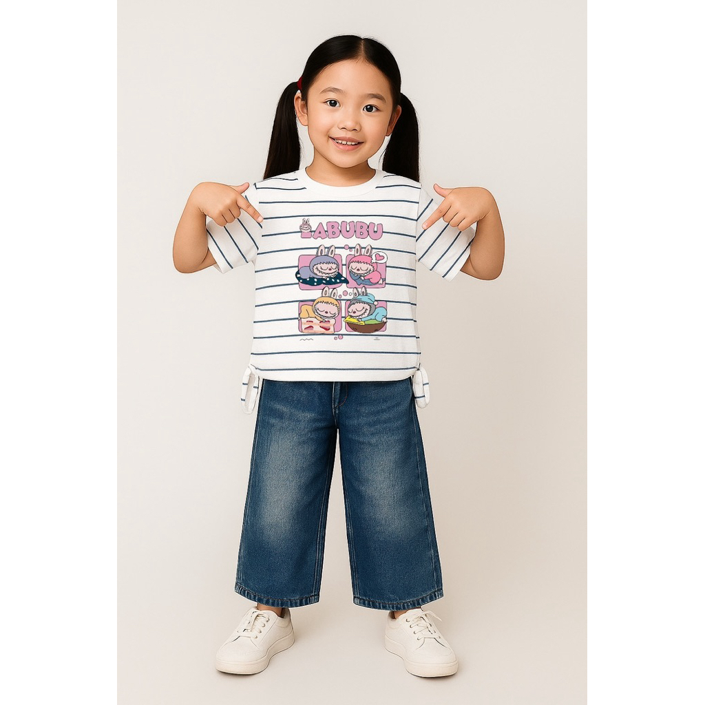 Setelan Anak Labubu Terbaru Baju Dan Celana Levis Perempuan Usia 3-14 Tahun