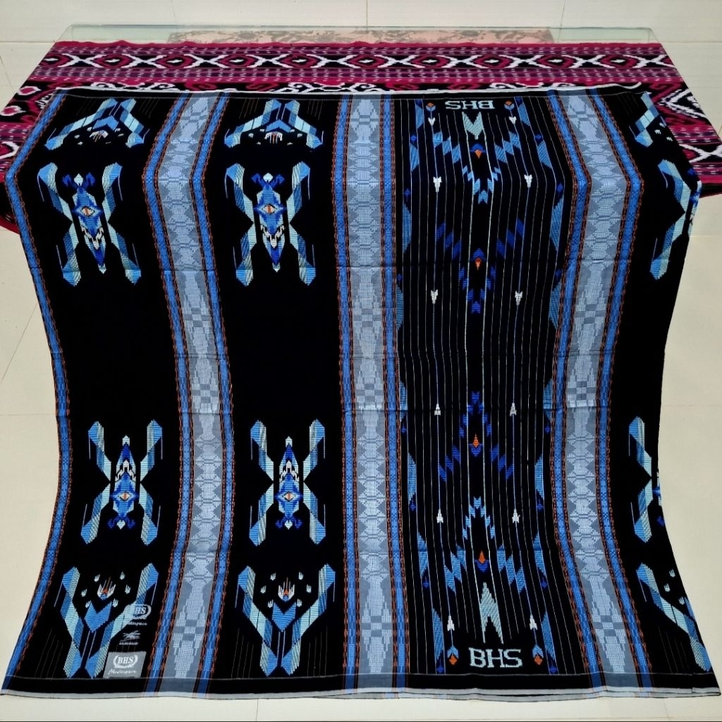 Sarung BHS Masterpiece SGE Silver Lawas Hitam Biru Sutra Spunsilk Mercerized Jahit Tengah ATBM Secon