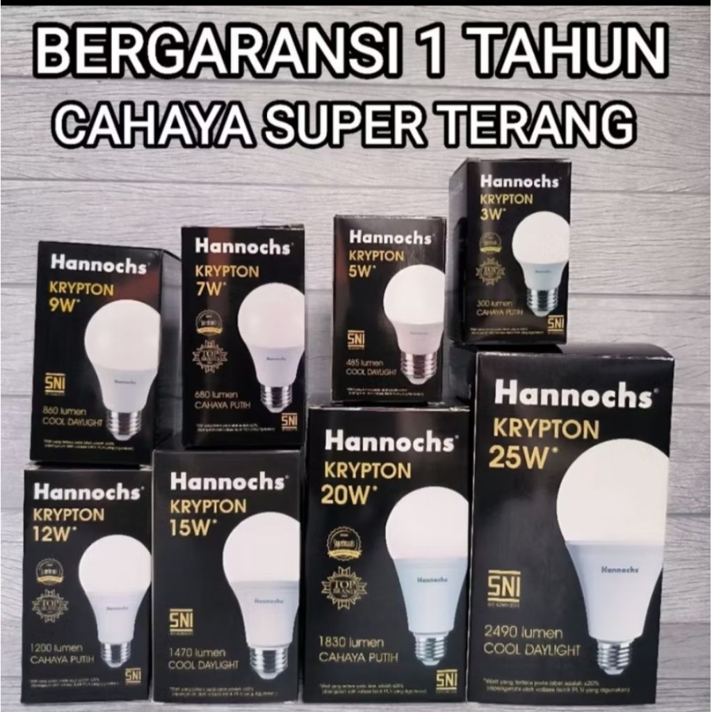 Hannochs Krypton Lampu Bohlam LED Bulb E27 Cahaya Putih 6500K Bergaransi