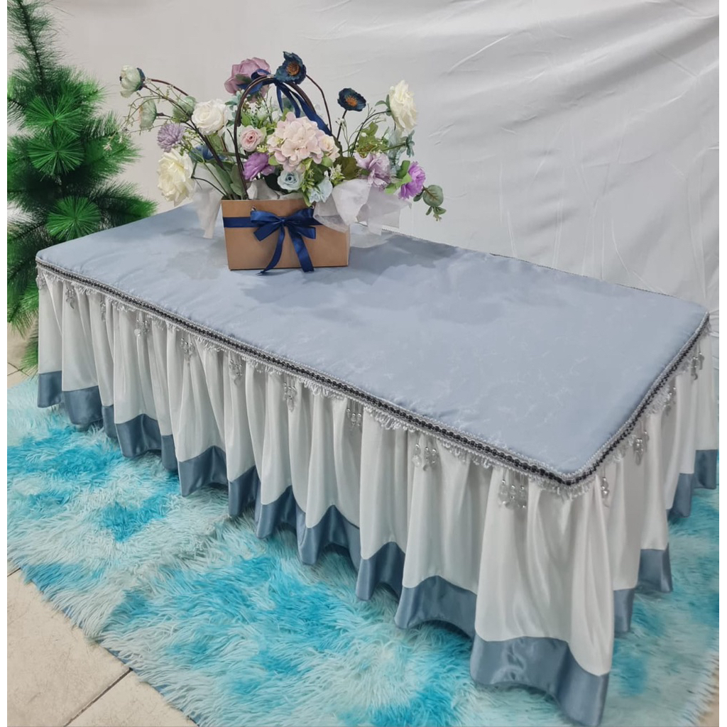 Taplak Meja Tamu Rumbai Motif Marmer  - Taplak Meja Tamu Homemade - Taplak Meja Tamu Rumbai Renda - 