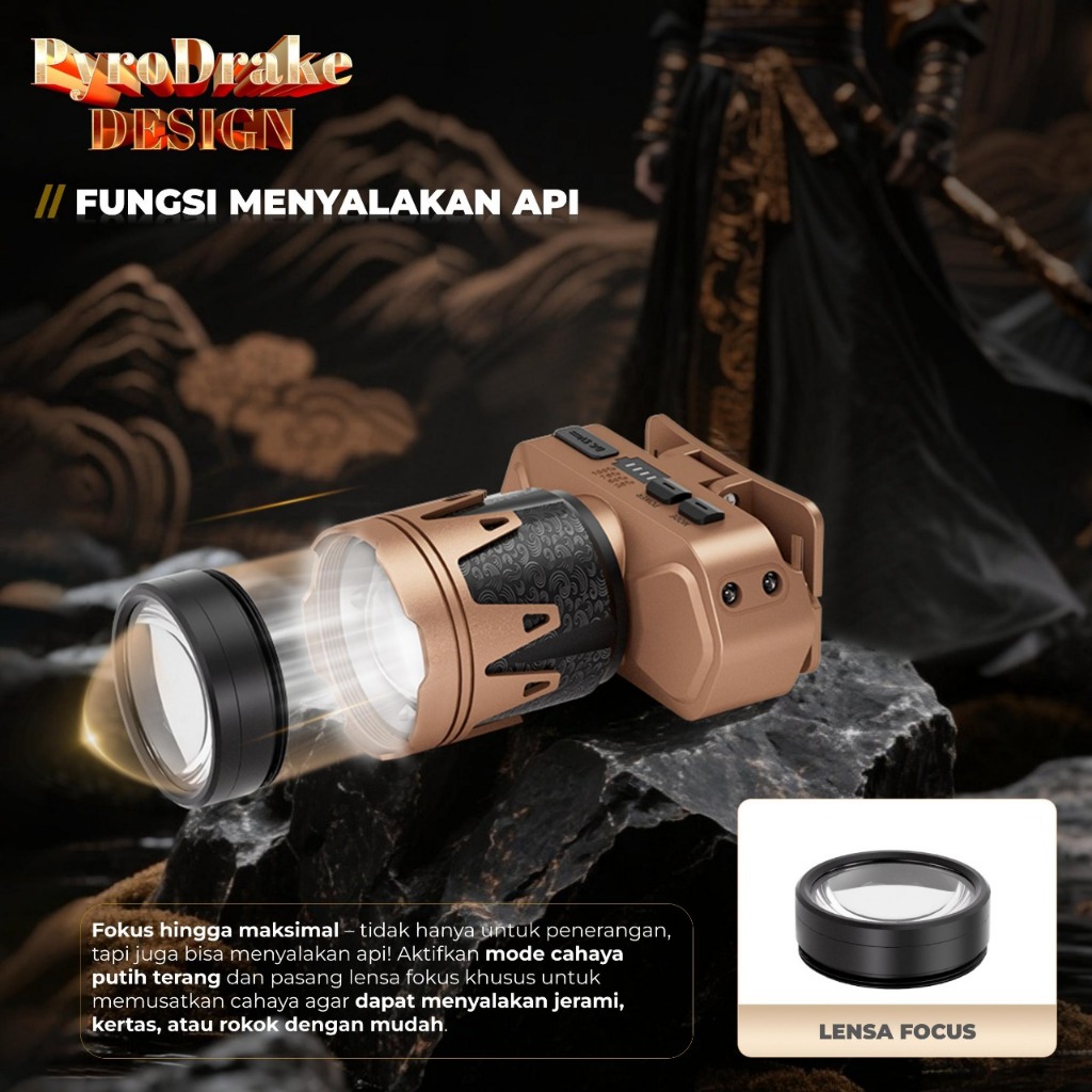Senter kepala aoki pyro drake Design AK-3705X 90 WATT - fitur sensor gerak