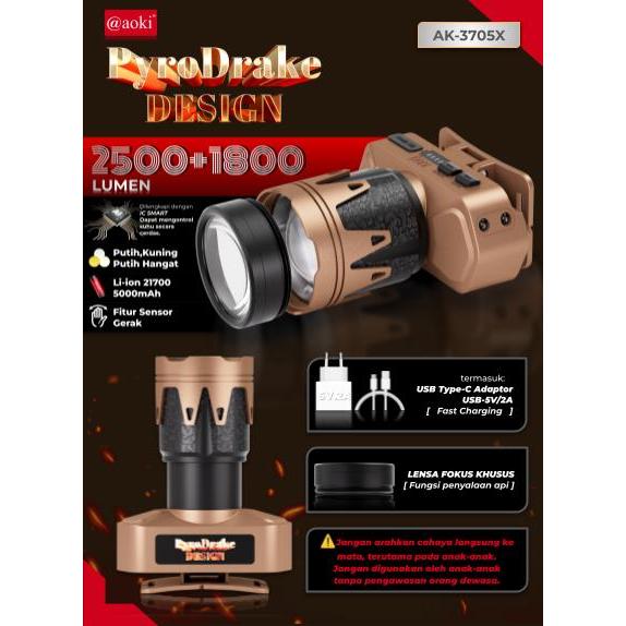 Senter kepala aoki pyro drake Design AK-3705X 90 WATT - fitur sensor gerak