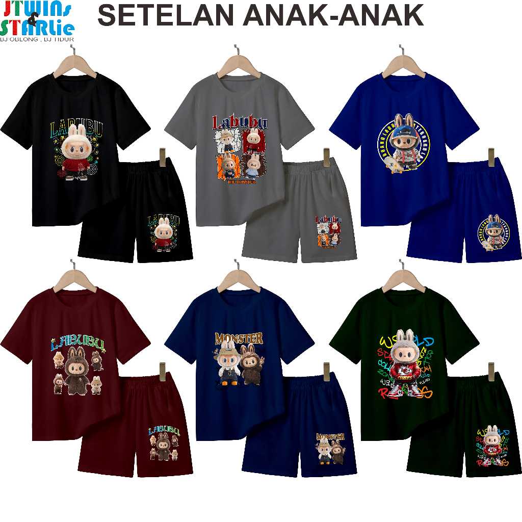 Setelan Baju Anak Cowok Labubu Viral Keren kaos anak cewek cowok setelan anak pendek baju anak anak
