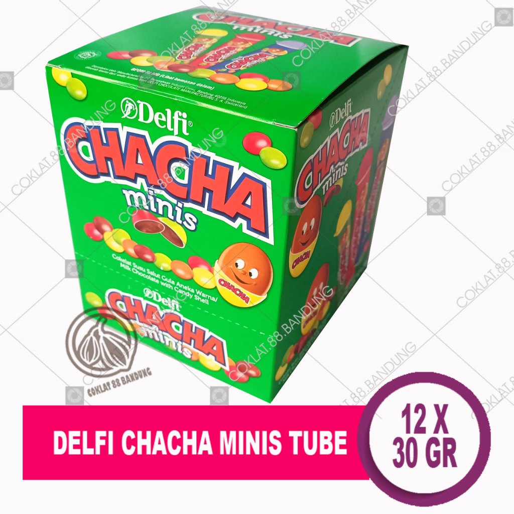 

Delfi Cha Cha Minis Tube 30gr x 12 Pcs - 1 Box Cokelat Warna Warni Milk Chocolate Snack