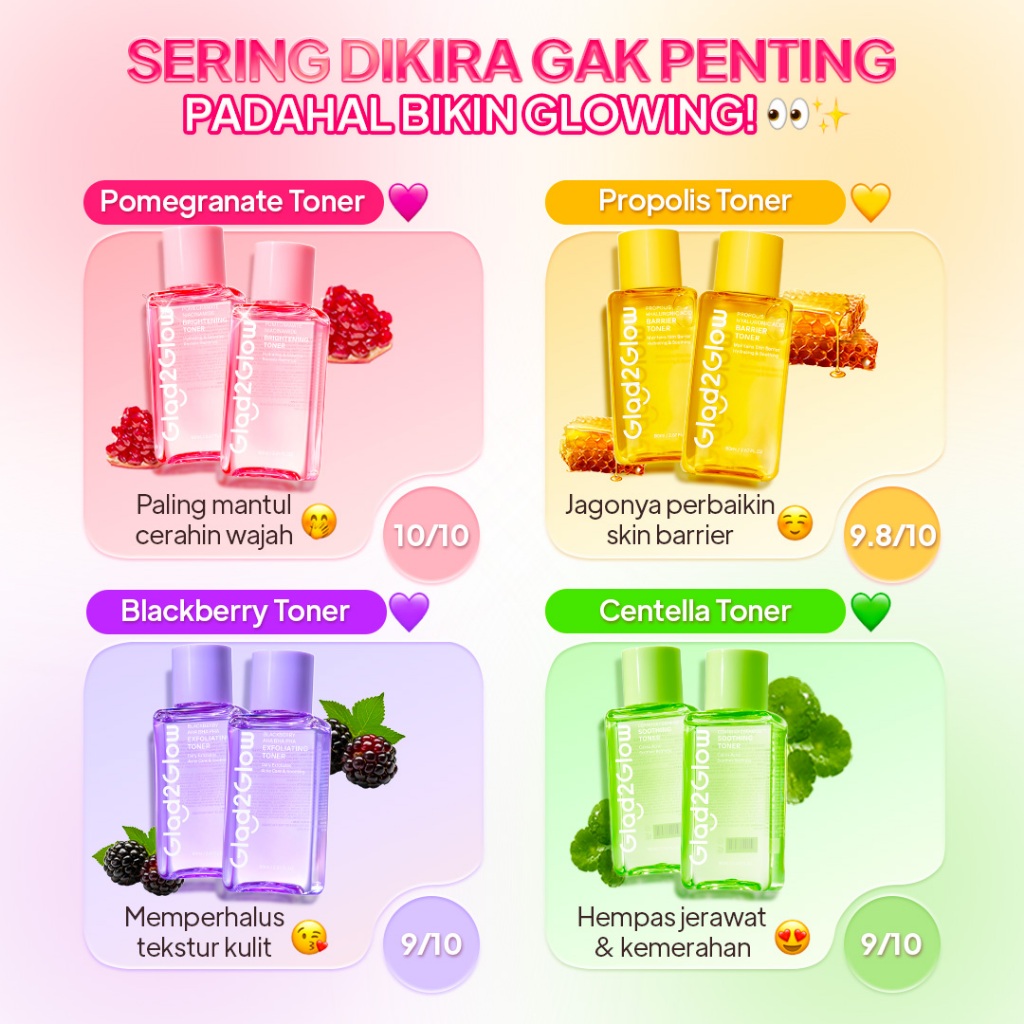 [100% ORI]Glad2Glow 80ml Toner 2pcs- Brightening Toner Whitening Mencerahkan/Blackberry AHA BHA PHA 