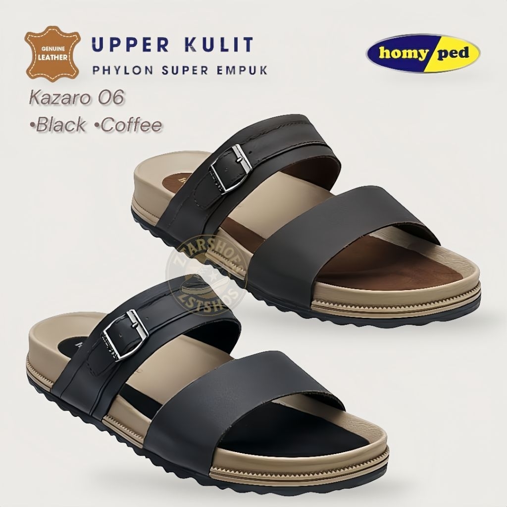 Homyped Kazaro-08 Sandal Slide Pria Elegan Sandal Kulit Asli Homyped Sandal Slop Pria Berkualitas