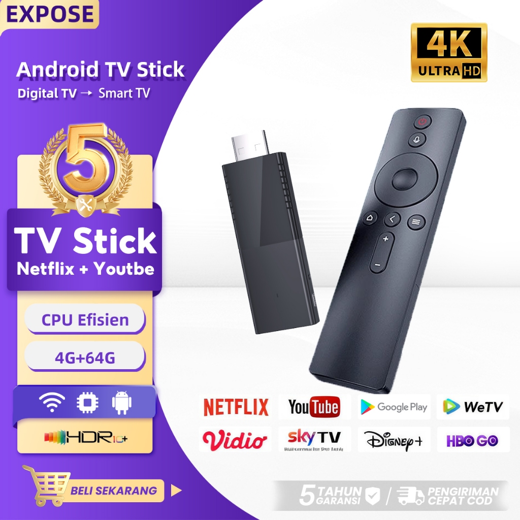 Smart TV Stick Murah 4K, Android TV Stick untuk Netflix & YouTube - HDMI TV Stick, Set top box
