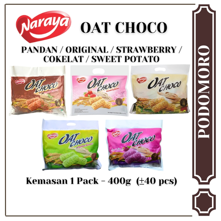 

Snack Gandum Oat Choco Naraya - Rasa Cokelat / Original / Pandan / Ubi Ungu / Strawberry - 400g isi 40 pcs