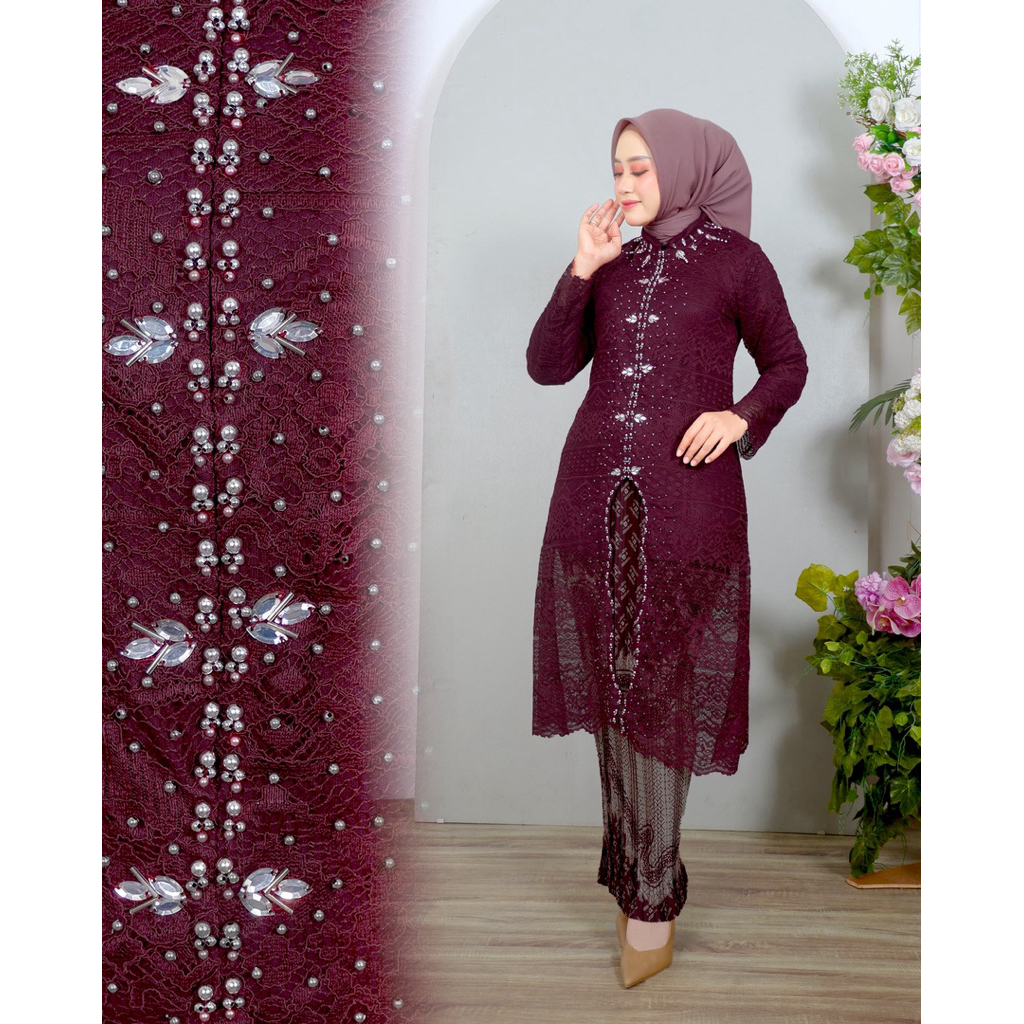 Arkha Kebaya - Setelan Kebaya Tunik Maharani Payet Jumbo / Atasan Kebaya Tunik Kurung Payet Jumbo