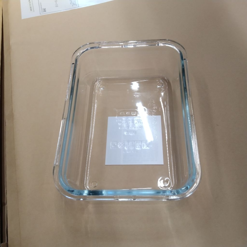 Wadah kaca tahan panas 1L mangkok loyang kaca persegi panjang kotak makan aman microwave