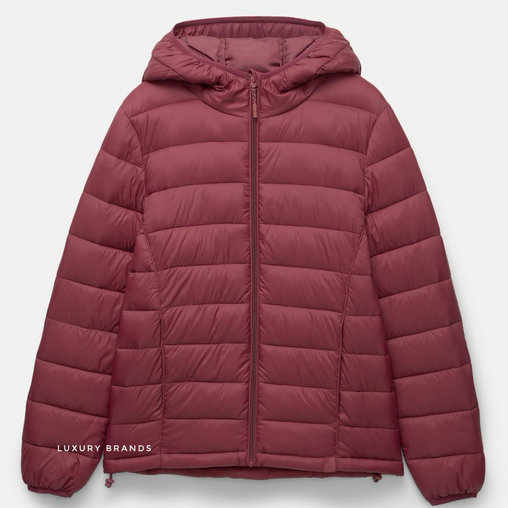 Jaket Bulu Angsa PULL & BEAR Original Basic Puffer Jacket Mole Burgundy