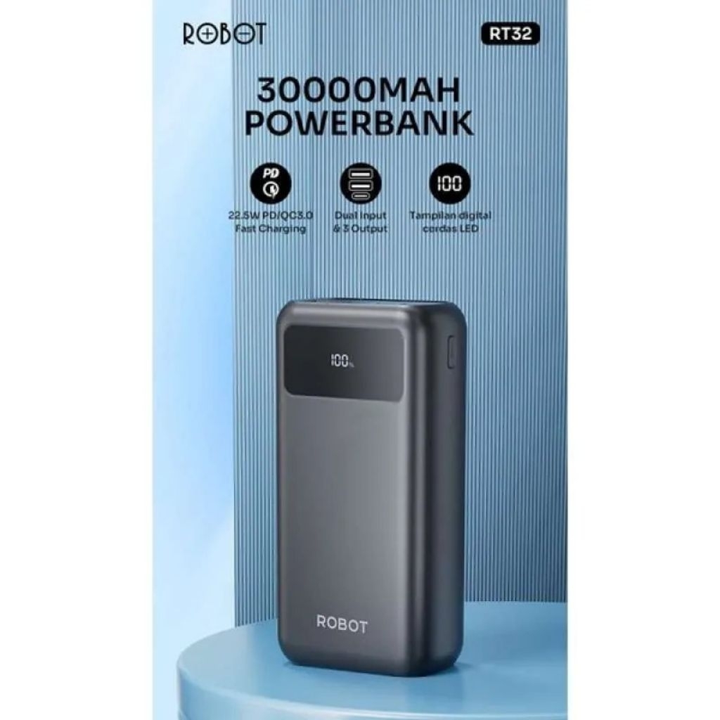 POWERBANK 30000MAH ROBOT RT32 BLACK WITH LED DISPLAY
