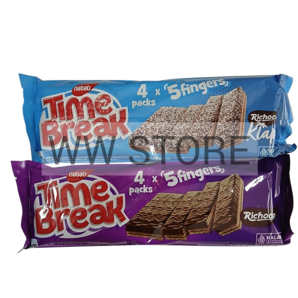 

Wafer salut coklat cokelat dengan taburan kelapa klapa halal MUI nabati Richoco Time Break CHOCOLATE COATED CREAM WAFERS WITH COCONUT SPRINKLE 4 packs x 5 fingers 64g ( 4 bungkus x 16g )