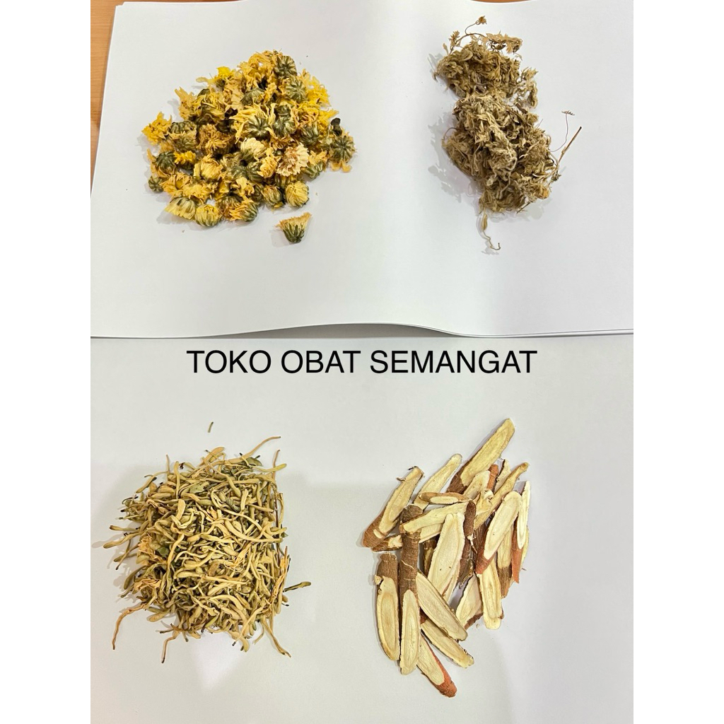 

liang teh 4 macam (chrysanthenum, gan chau, jin yin hua, mian yin tin)