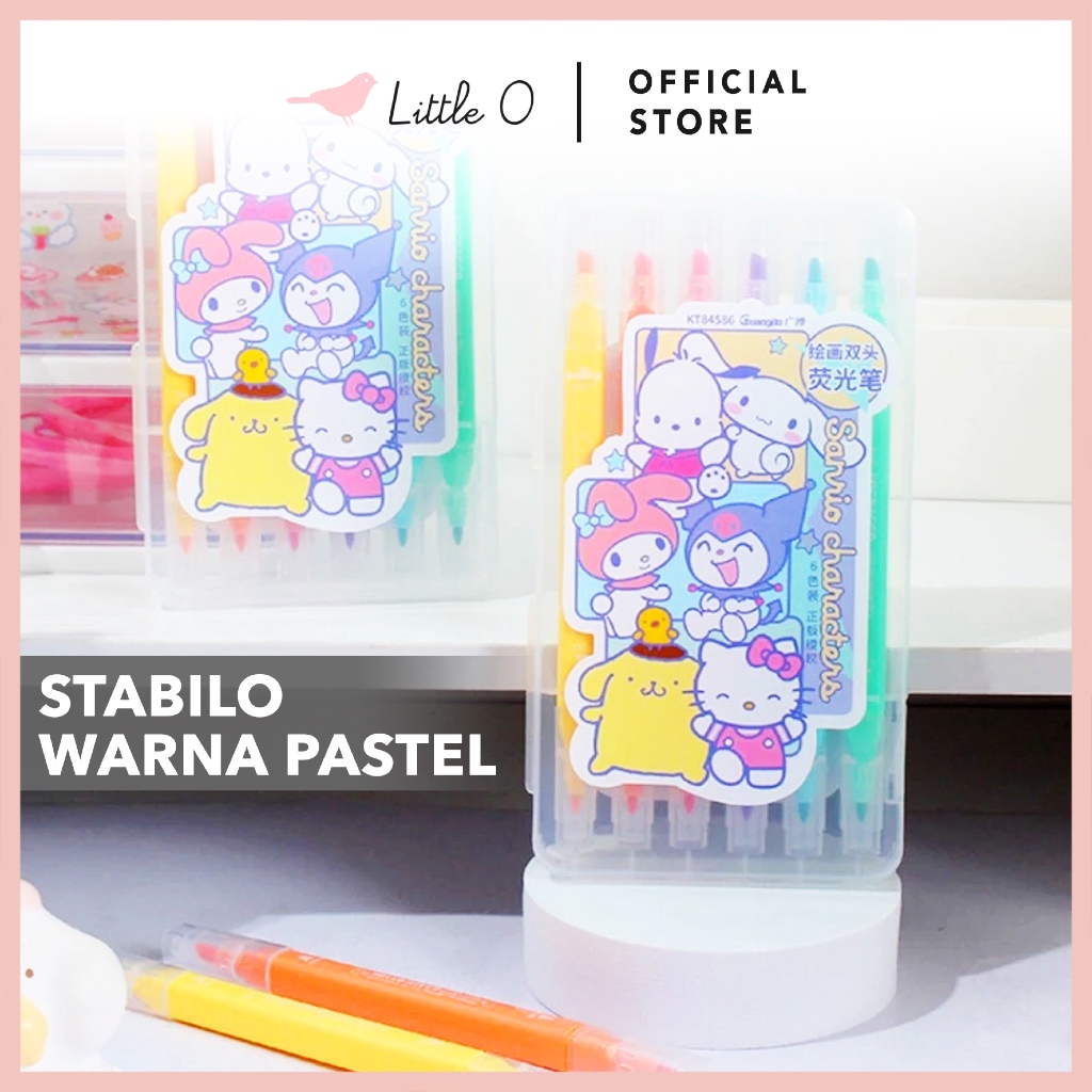 

LITTLE O Twin Sanrio 6 Color Highliters Stabillo Isi 6 Stabillo 2 Kepala License Sanrio Stabilo Pastel Colour Cute Penanda Buku