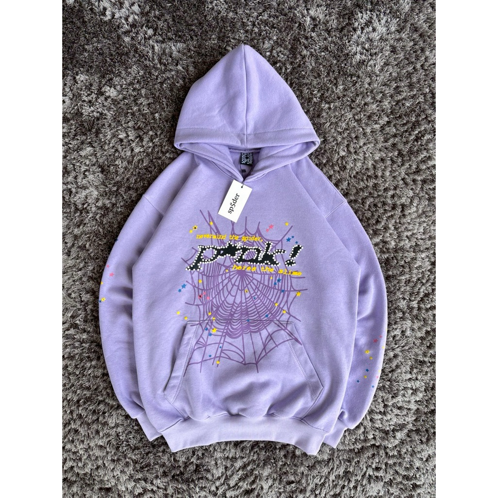 Sweater Pria Wanita Hoodie Cotton Lilac Bordir Y2K Tebal