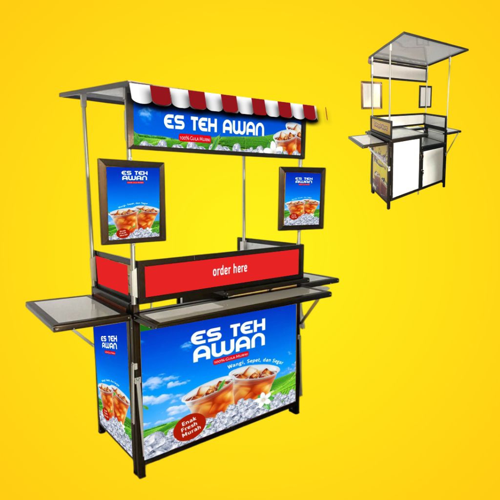 Booth Portable Alumunium / Gerobak Lipat / Meja lipat / Event Desk / Stand Jualan - JAJANAN MINUMAN 