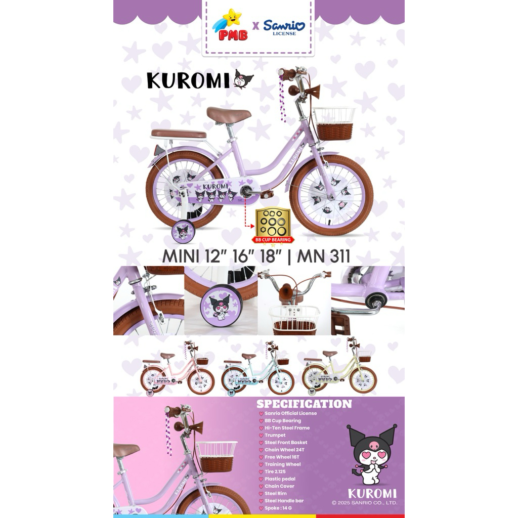 Sepeda Anak Perempuan 16 | 18 inch mini KUROMI | ATLANTIS | SNOWY | TREX | PRINCES