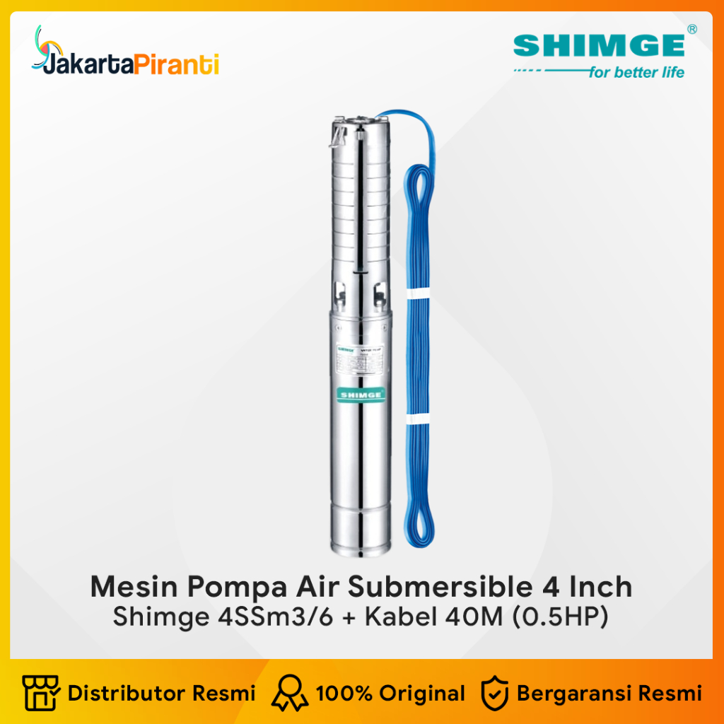 Mesin Pompa Air Celup Submersible Sibel Satelit 4 Inch Stainless 0.5HP Shimge 4SSm3/6 + 40 M Kabel 4