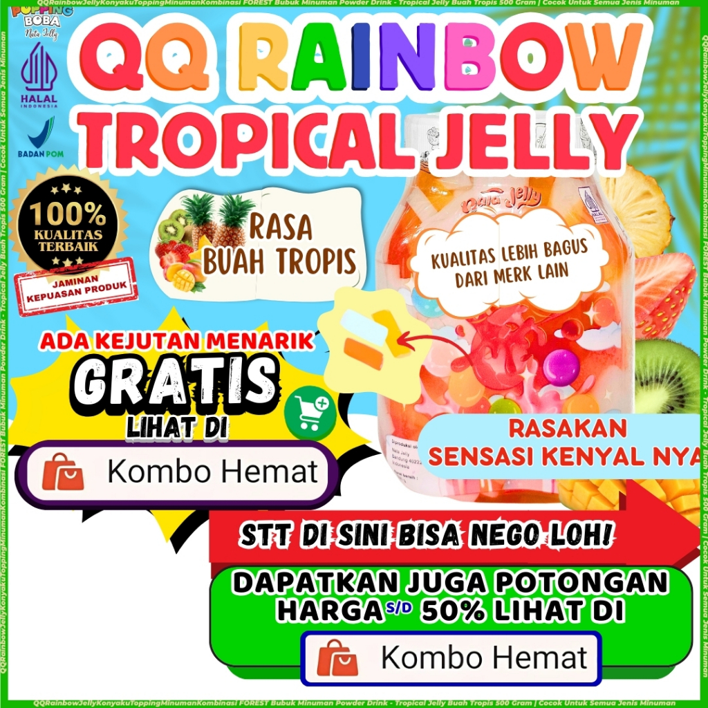 

QQRainbowJellyKonyakuToppingMinumanKombinasi FOREST Bubuk Minuman Powder Drink - Tropical Jelly Buah Tropis 500 Gram | Cocok Untuk Semua Jenis Minuman