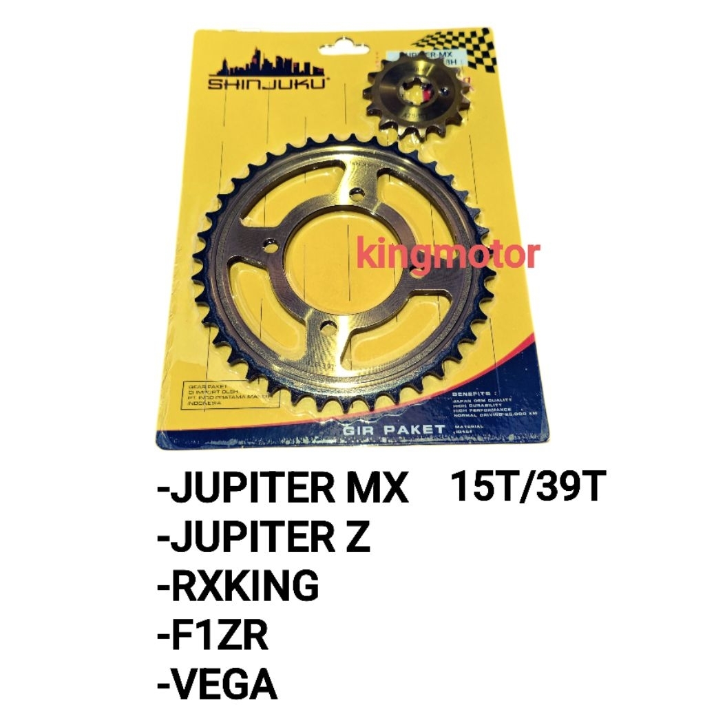 GIR DEPAN BELAKANG GEAR GOLD EMAS 15T-39T JUPITER MX JUPITER Z RXKING VEGA FIZR F1ZR KUALITAS SUPER