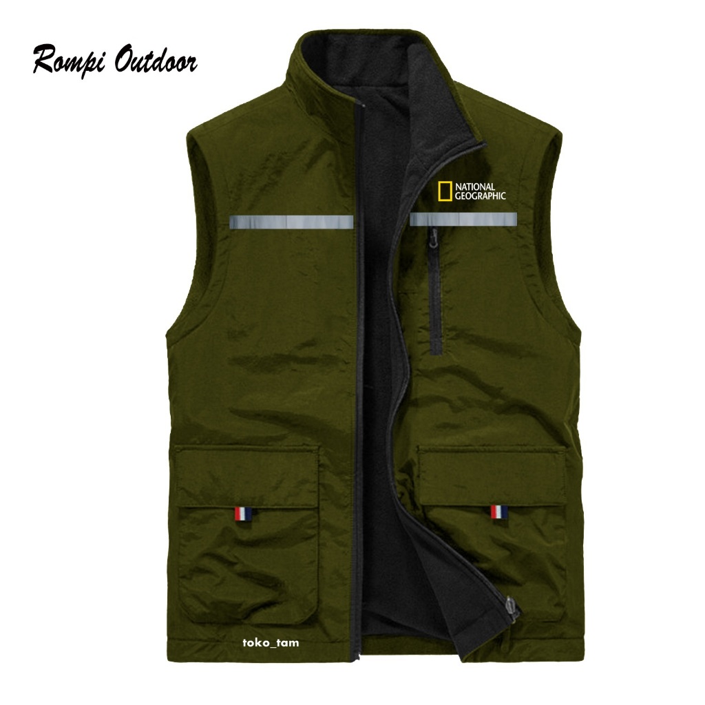 Rompi vest outdoor scotlight logo National Geographic Keren Terbaru Rompi vest taslan zipper logo Na