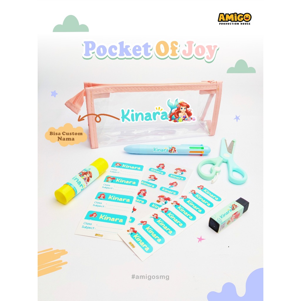 

hadiah ulang tahun stationnary set atk dan sticker pack label nama tahan air tema princess