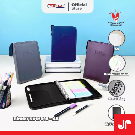 

TOPLA PREMIUM LEATHER BINDER NOTE ZIPPER 995 A5 /BINDER NOTE A5 SAMPUL KULIT 20 RING /CATATAN BINDER A5