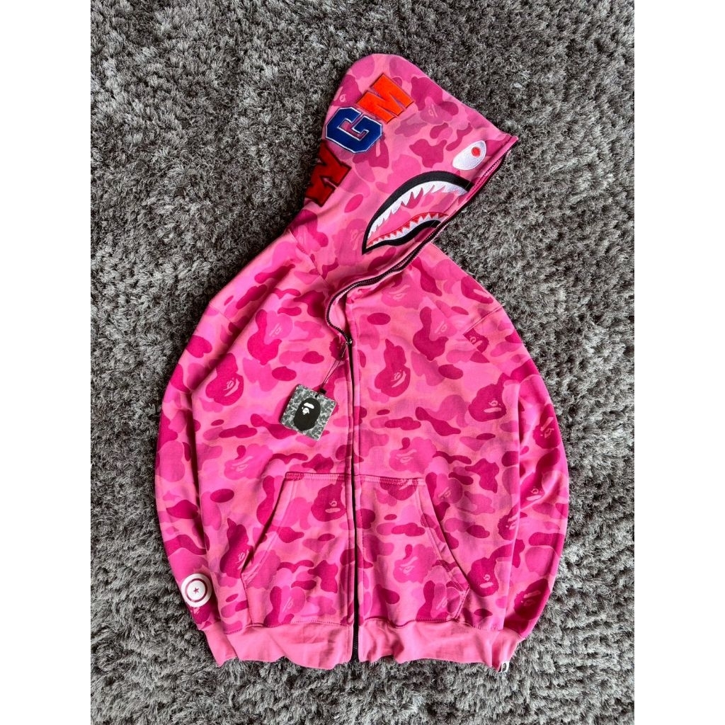 Hoodie Zipper Bape Shark ABC Pink Pria Terlaris Full Teh High Quality