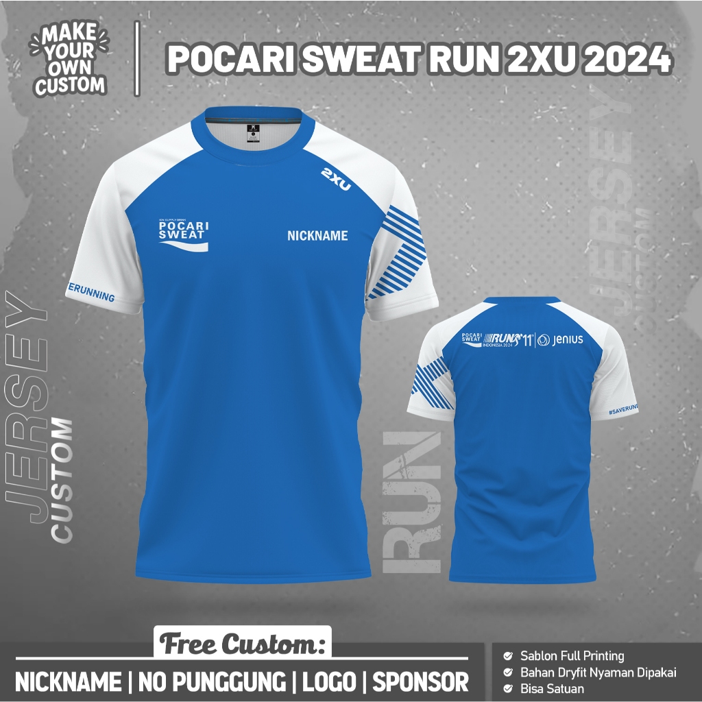 Jersey Running Pocari Sweat Run 2XU 24 Blue White | Free Custome Nama dan No Punggung