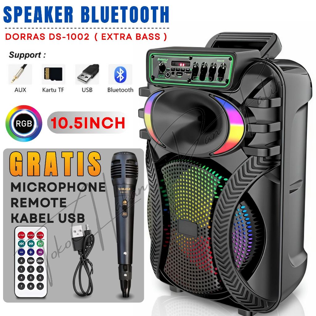 Speaker bluetooth extra bass , DORRAS DS-1002 , Subwoofer 10.5inch , dilengkapi dengan Microphone Re