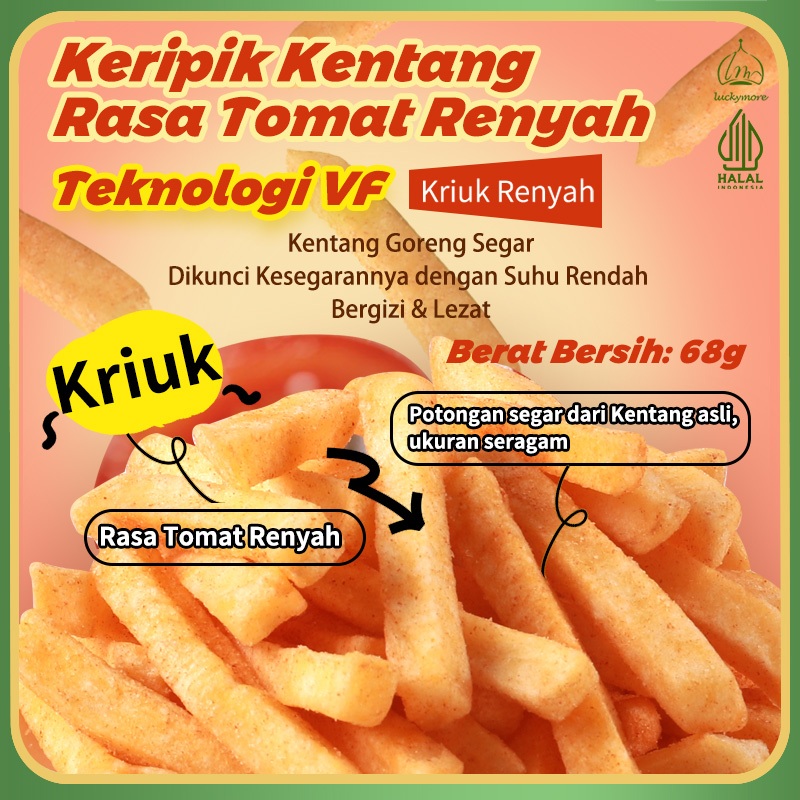 

【Luckymore】HALAL Keripik Kentang Rasa Tomat Renyah 68g | Dried Snacks, Cemilan Sehat Cemilan Sehat Rendah Kalori